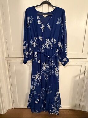 Calvin Klein Navy Blue Floral Maxi Dress